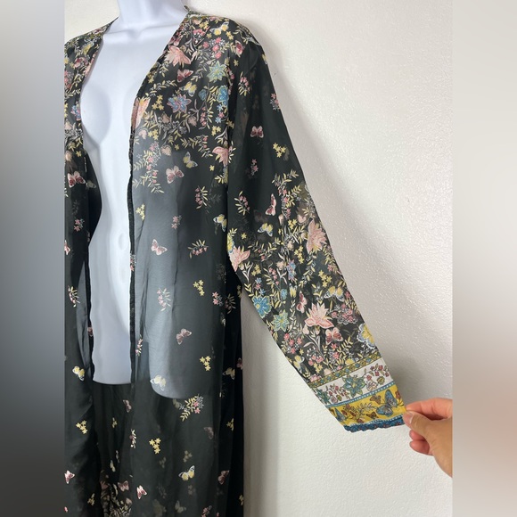 Floral Black Butterflies Sheer Maxi Kimono Coverup Cardigan size 5XL - Picture 4 of 9
